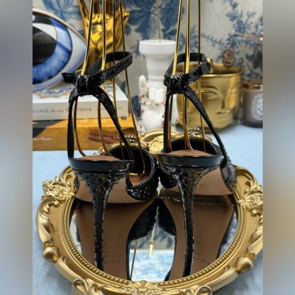 🆕 KURT GEIGER LONDON 🧿 NWOB Chelsea Ankle Strap Heel, Black Snakeskin, Sz 37 7 - Picture 11 of 15